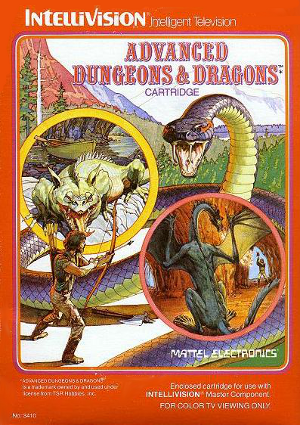 Intellivisionin julkaiseman Advanced Dungeons & Dragons -tietokonepelin kansi vuodelta 1982.