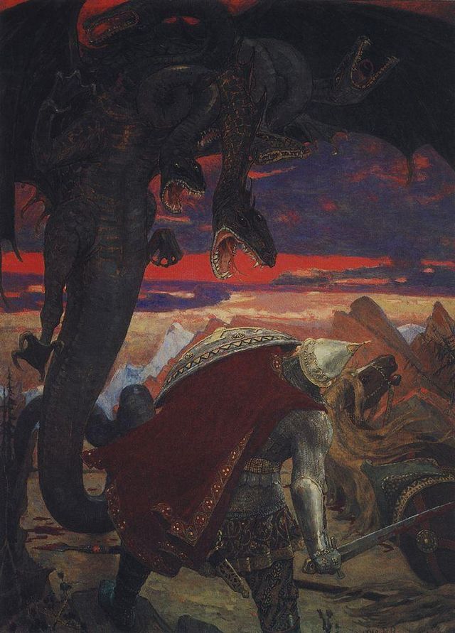 Viktor Vasnetsov: Seven Headed Serpent Hydra (1918). Kuva: Wikimedia Commons